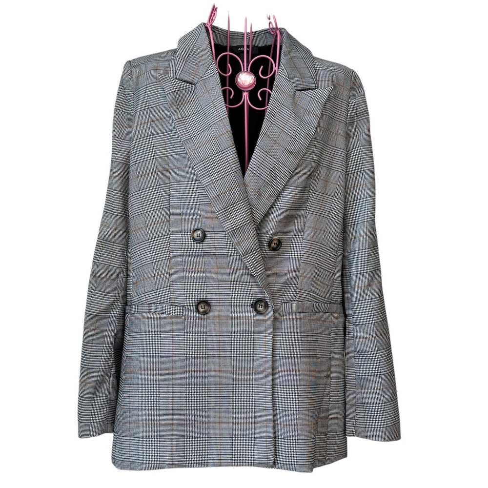 Bloomingdale’s AQUA Plaid Blazer Women’s Size XS Preppy Office Workwear 90s